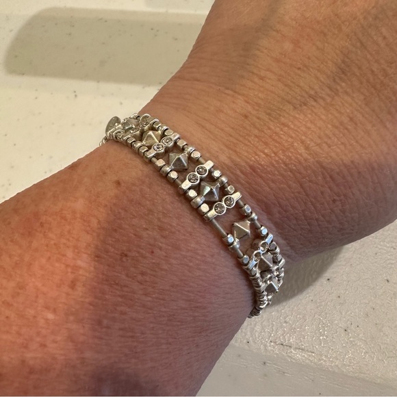 Stella & Dot Arrison Bracelet - silver beaded stretch w/  rhinestones **large - Picture 1 of 8